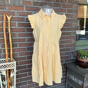 Monteau Los Angeles yellow gingham tiered ruffled cap sleeve shirt dress. Sz XL